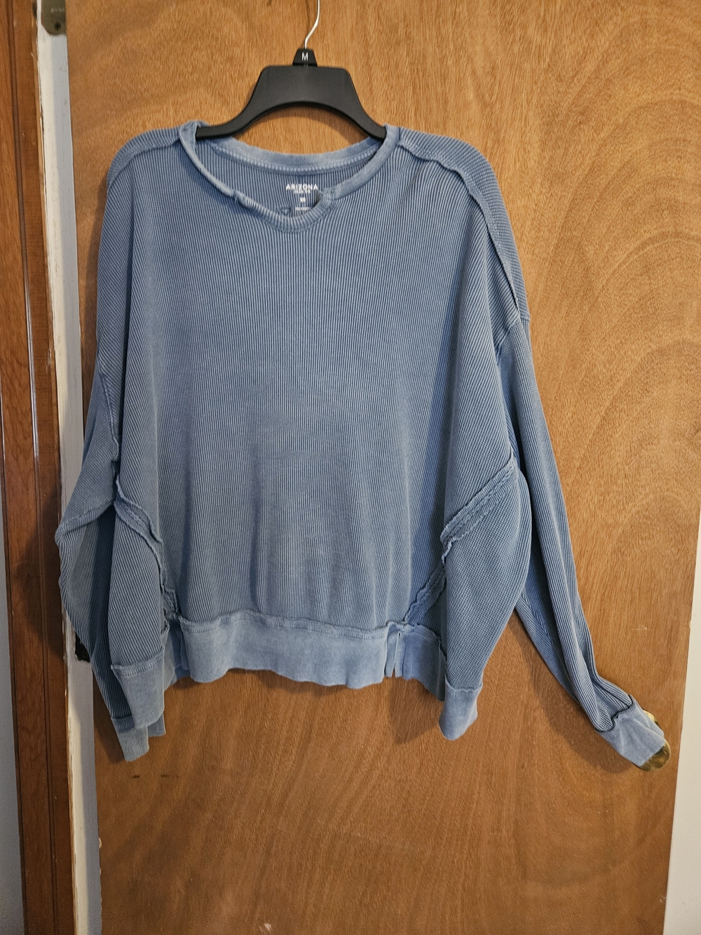 Arizona Jean Company Blue Ribbed Crewneck Sweatshirt - Women's